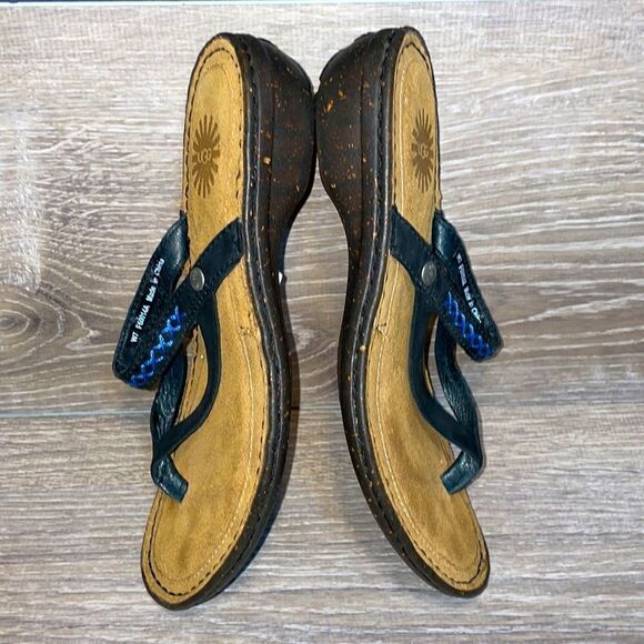 Ugg Niya Slip On Strap Black Leather Thong Women’s Size 7 Flip Flop Sandal NWOT - Picture 10 of 12